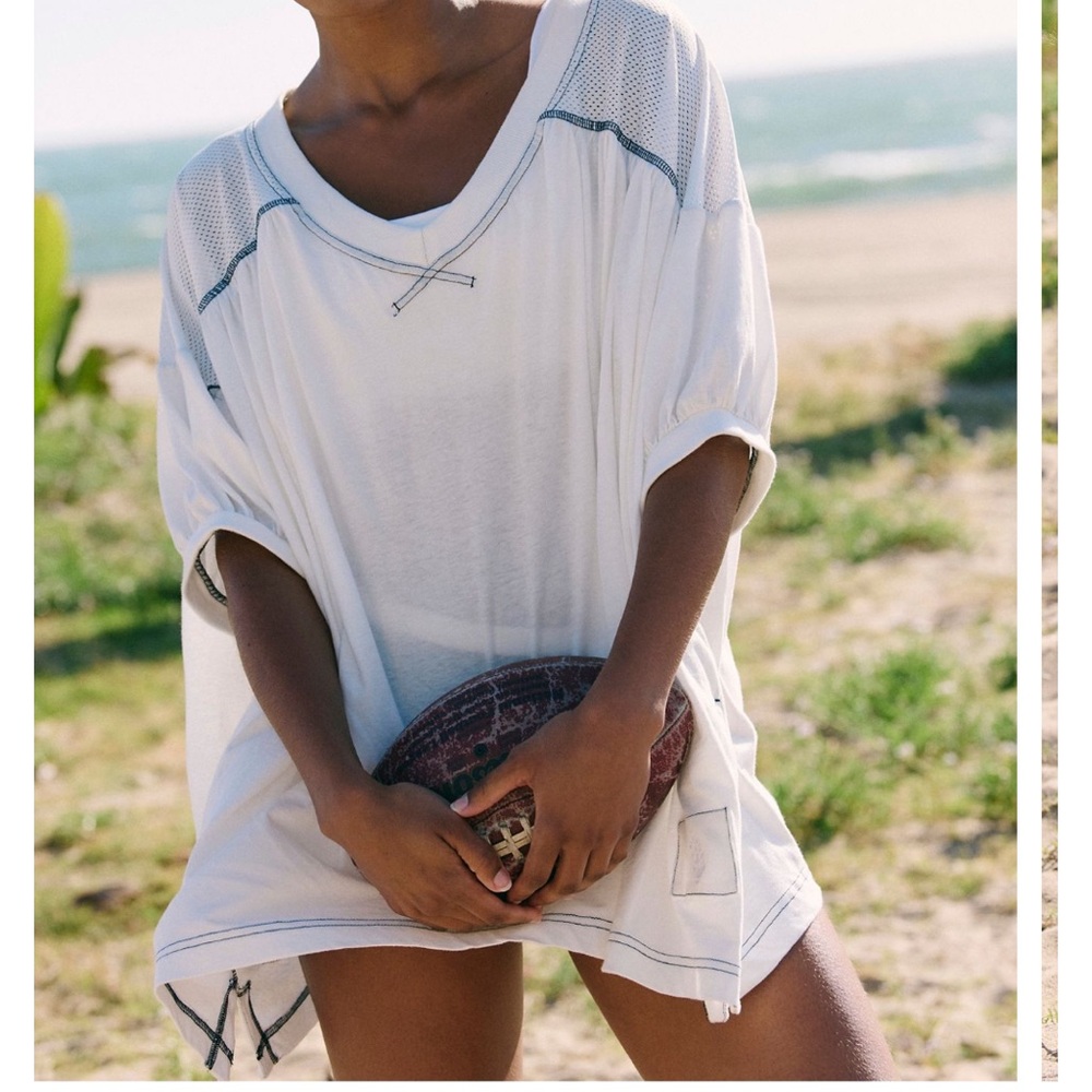 FREE PEOPLE ON THE FIELD HALF SLEEVE TUNIC TEE M L WHITE BLACK